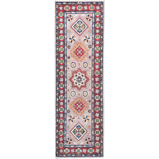 Kazak Wool Hand Knotted Rug Grey Red 2.0X6.3 -O086823