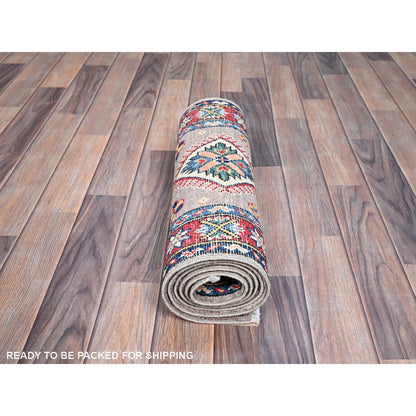 Kazak Wool Hand Knotted Rug Grey Red 2.0X6.3 -O086823