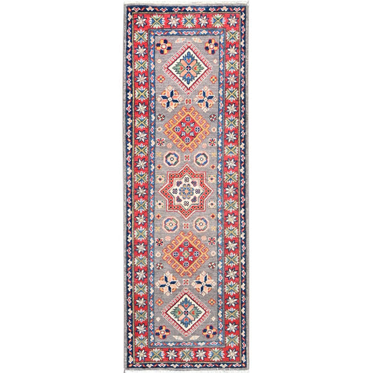 Kazak Wool Hand Knotted Rug Grey Red 2.1X5.10 -O086824