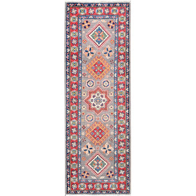 Kazak Wool Hand Knotted Rug Grey Red 2.1X5.10 -O086824