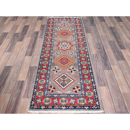 Kazak Wool Hand Knotted Rug Grey Red 2.1X5.10 -O086824