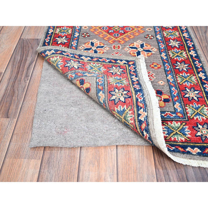 Kazak Wool Hand Knotted Rug Grey Red 2.1X5.10 -O086824