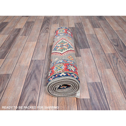 Kazak Wool Hand Knotted Rug Grey Red 2.1X5.10 -O086824