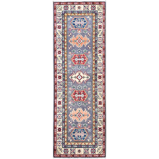 Kazak Wool Hand Knotted Rug Grey Red 2.1X6.4 -O086825