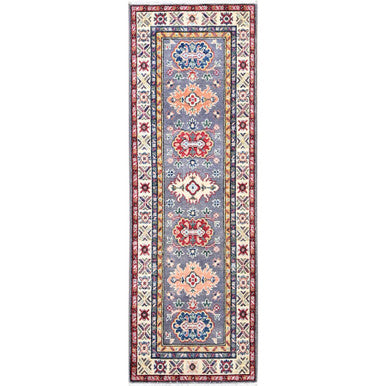 Kazak Wool Hand Knotted Rug Grey Red 2.1X6.4 -O086825