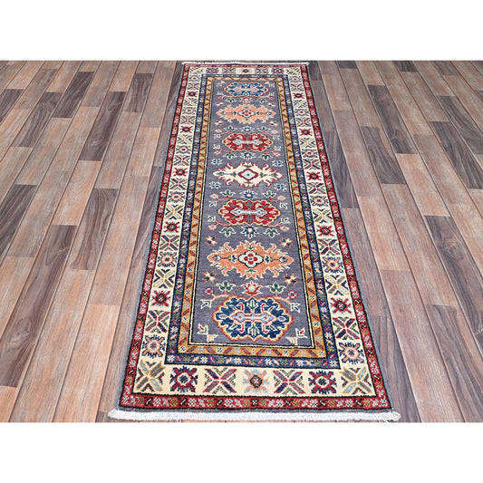 Kazak Wool Hand Knotted Rug Grey Red 2.1X6.4 -O086825