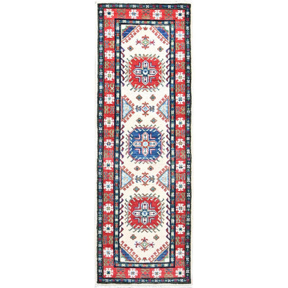 Kazak Wool Hand Knotted Rug Ivory Red 2.1X6.1 -O086827