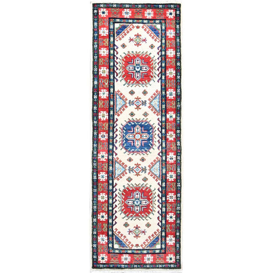 Kazak Wool Hand Knotted Rug Ivory Red 2.1X6.1 -O086827