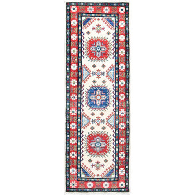 Kazak Wool Hand Knotted Rug Ivory Red 2.1X6.1 -O086827