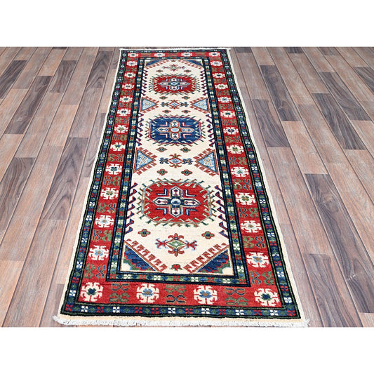Kazak Wool Hand Knotted Rug Ivory Red 2.1X6.1 -O086827