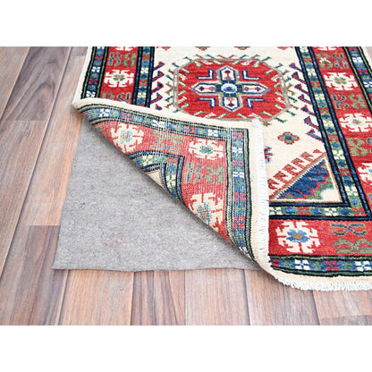 Kazak Wool Hand Knotted Rug Ivory Red 2.1X6.1 -O086827