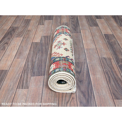 Kazak Wool Hand Knotted Rug Ivory Red 2.1X6.1 -O086827