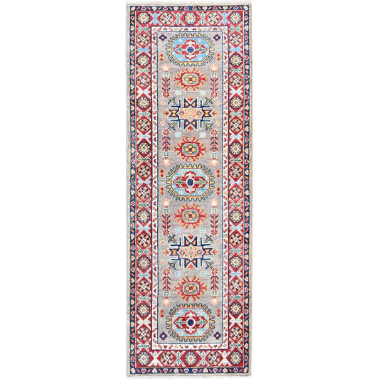 Kazak Wool Hand Knotted Rug Grey Red 2.0X5.10 -O086828