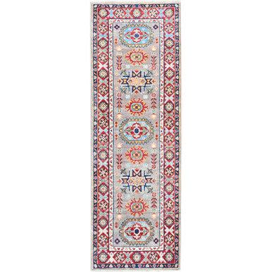 Kazak Wool Hand Knotted Rug Grey Red 2.0X5.10 -O086828