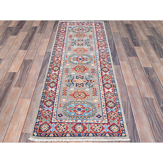 Kazak Wool Hand Knotted Rug Grey Red 2.0X5.10 -O086828