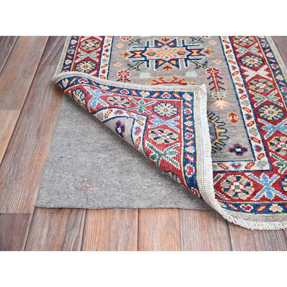 Kazak Wool Hand Knotted Rug Grey Red 2.0X5.10 -O086828