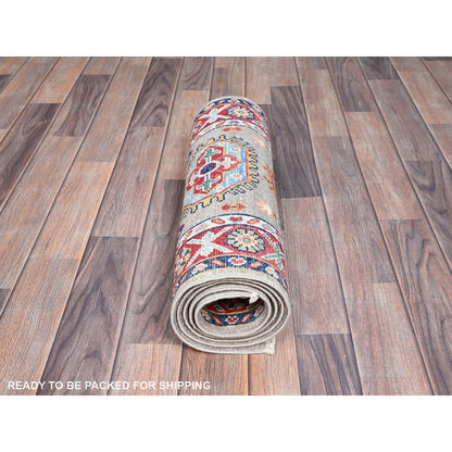 Kazak Wool Hand Knotted Rug Grey Red 2.0X5.10 -O086828