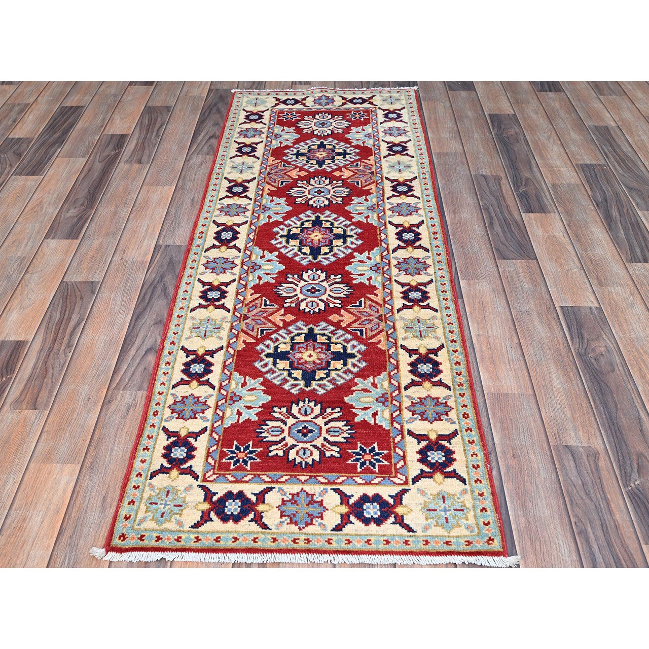 Red 2'1" x 6'0" Kazak Hand knotted Wool Rug - Sku: O086830