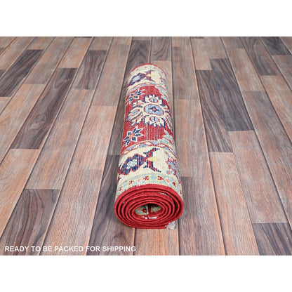 Kazak Wool Hand Knotted Rug Red Ivory 2.1X6.0 -O086830