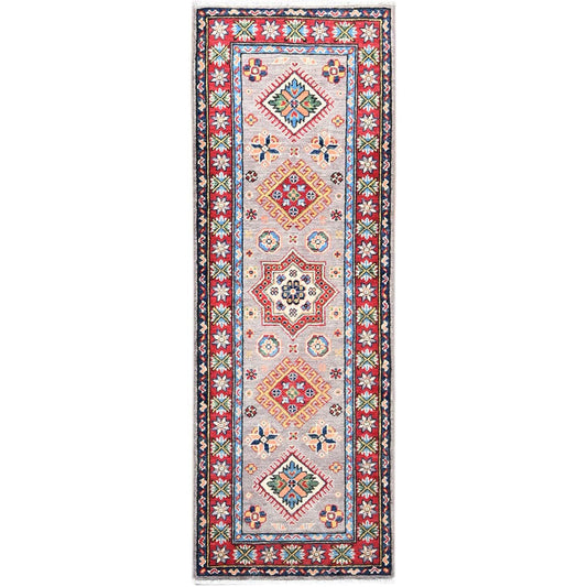 Kazak Wool Hand Knotted Rug Grey Red 2.2X6.0 -O086832
