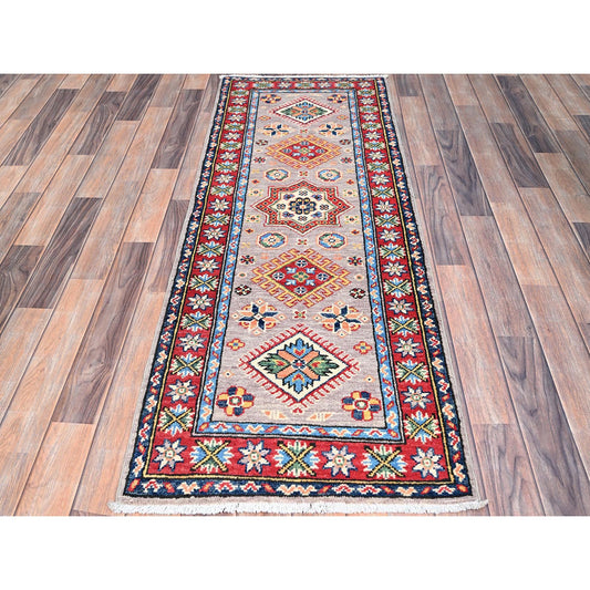 Kazak Wool Hand Knotted Rug Grey Red 2.2X6.0 -O086832