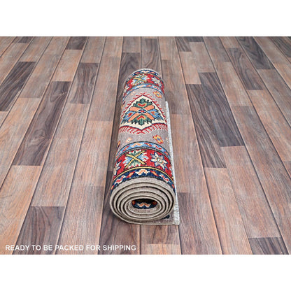 Kazak Wool Hand Knotted Rug Grey Red 2.2X6.0 -O086832
