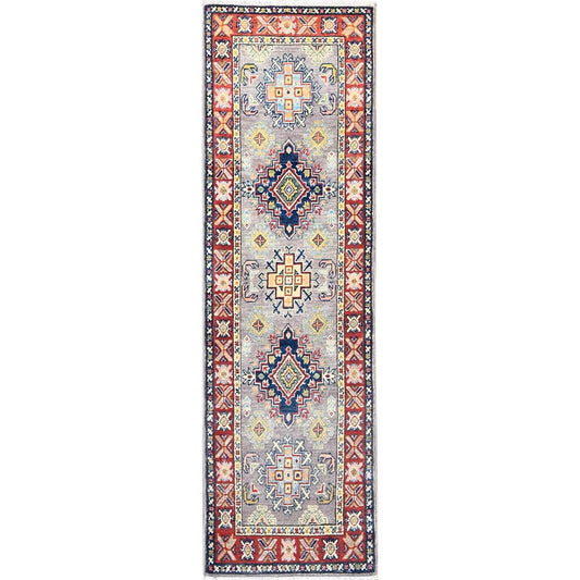 Kazak Wool Hand Knotted Rug Grey Red 1.11X6.6 -O086833