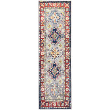 Kazak Wool Hand Knotted Rug Grey Red 1.11X6.6 -O086833