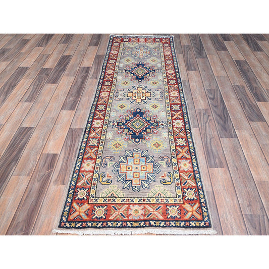 Kazak Wool Hand Knotted Rug Grey Red 1.11X6.6 -O086833