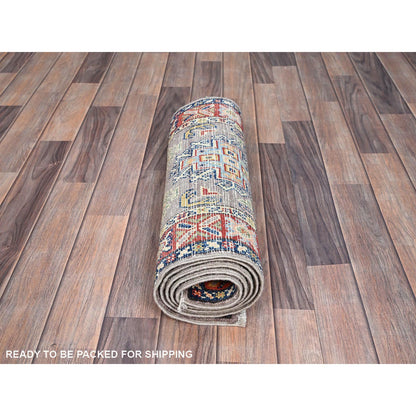 Kazak Wool Hand Knotted Rug Grey Red 1.11X6.6 -O086833