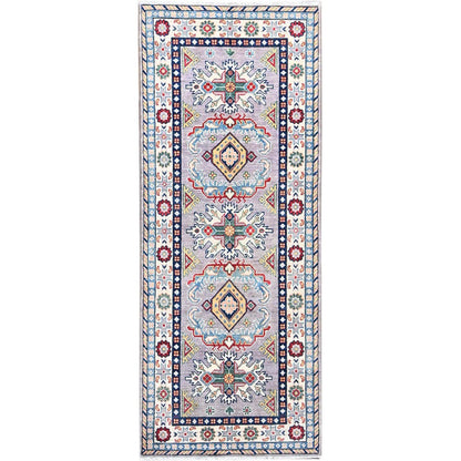 Kazak Wool Hand Knotted Rug Grey Ivory 2.8X6.5 -O086836