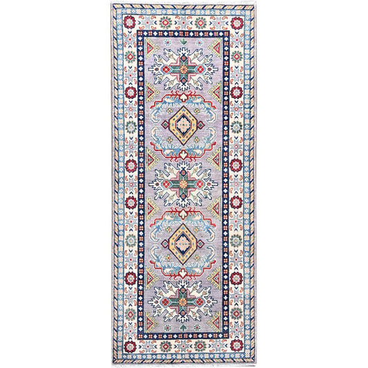 Kazak Wool Hand Knotted Rug Grey Ivory 2.8X6.5 -O086836