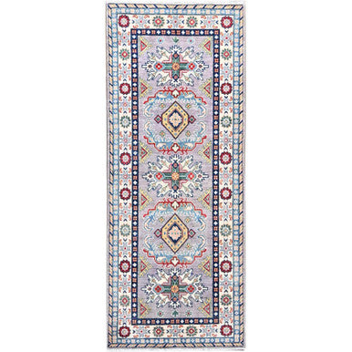 Kazak Wool Hand Knotted Rug Grey Ivory 2.8X6.5 -O086836