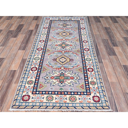 Kazak Wool Hand Knotted Rug Grey Ivory 2.8X6.5 -O086836