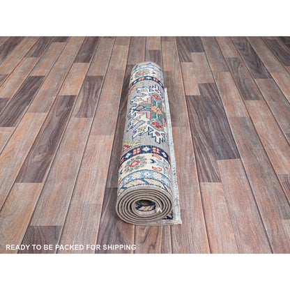 Kazak Wool Hand Knotted Rug Grey Ivory 2.8X6.5 -O086836