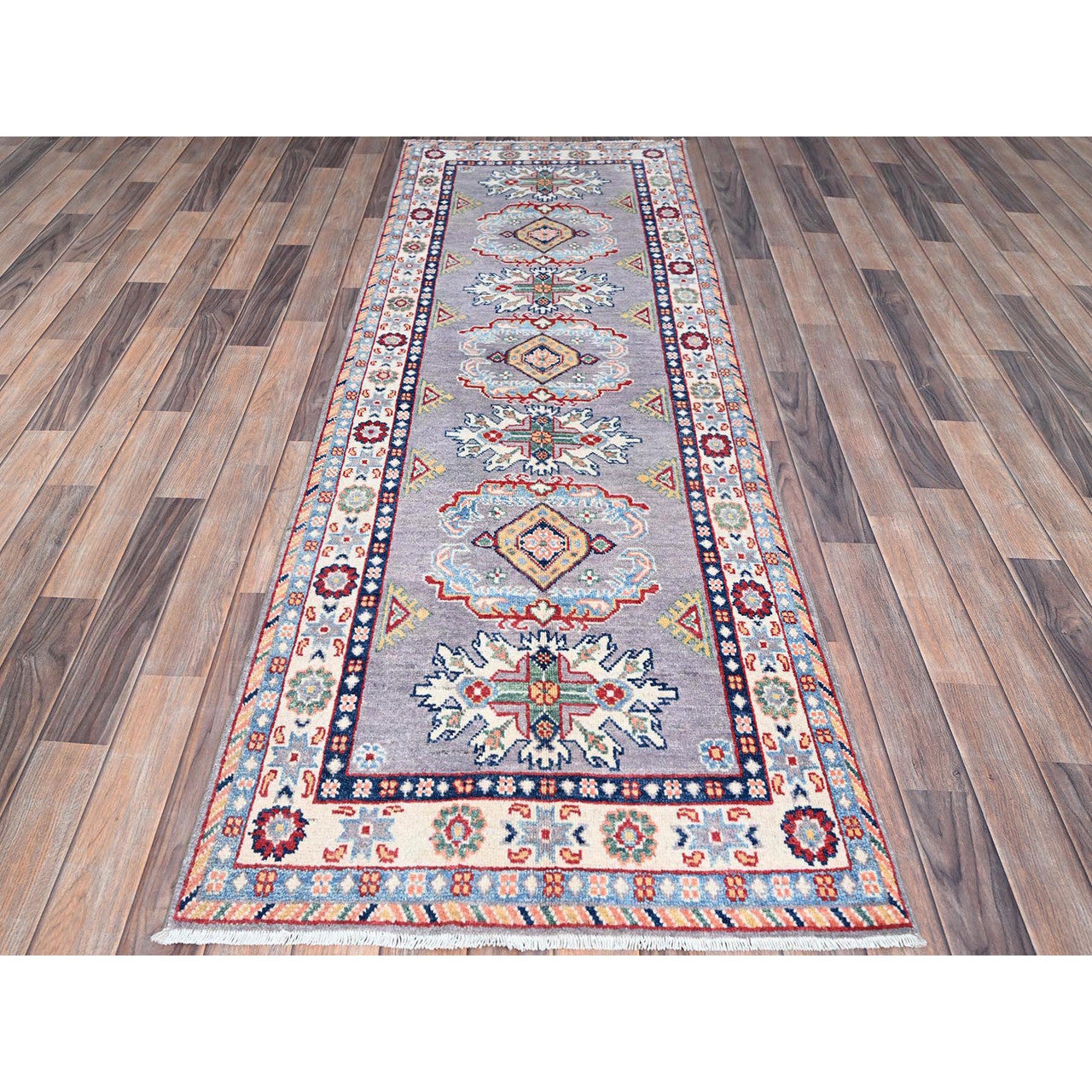 Gray 2'9" x 7'10" Kazak Hand knotted Wool Rug - Sku: O086839