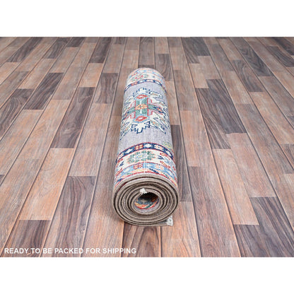 Kazak Wool Hand Knotted Rug Grey Ivory 2.9X7.10 -O086839