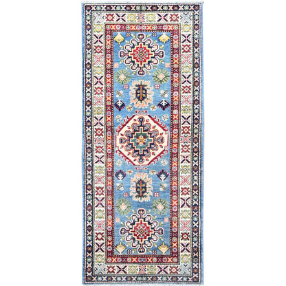 Kazak Wool Hand Knotted Rug Blue Ivory 2.9X6.6 -O086840