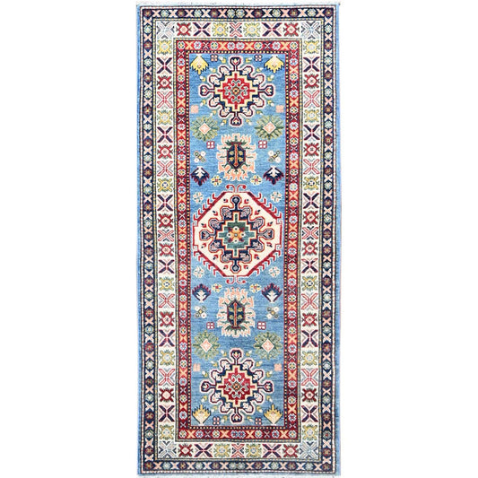 Kazak Wool Hand Knotted Rug Blue Ivory 2.9X6.6 -O086840