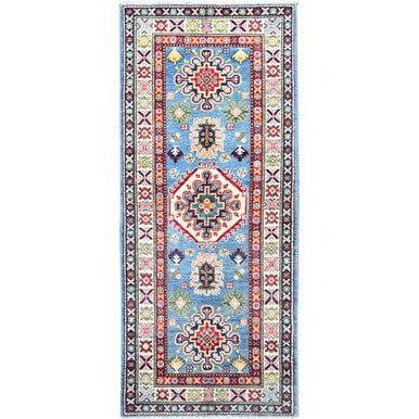 Kazak Wool Hand Knotted Rug Blue Ivory 2.9X6.6 -O086840