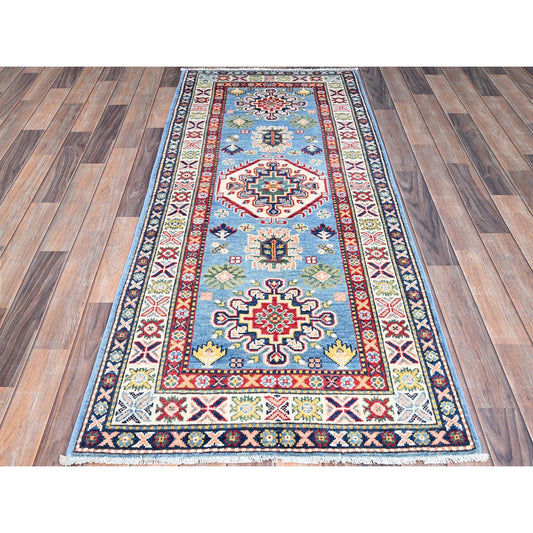 Kazak Wool Hand Knotted Rug Blue Ivory 2.9X6.6 -O086840