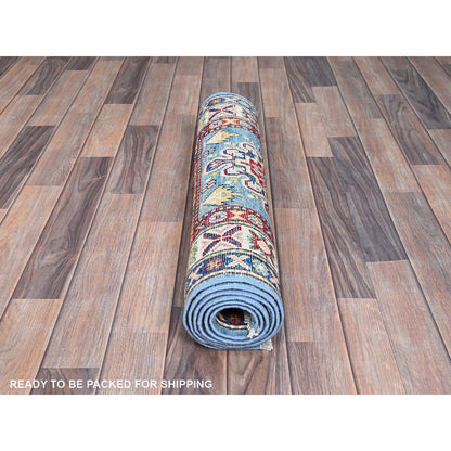 Kazak Wool Hand Knotted Rug Blue Ivory 2.9X6.6 -O086840