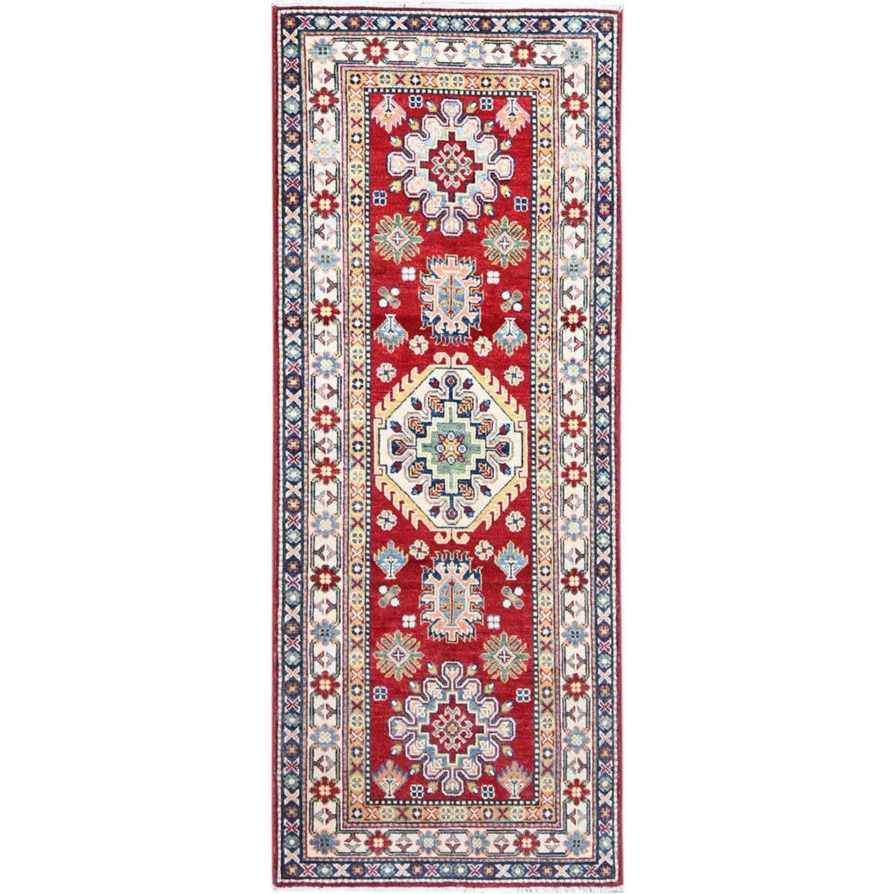 Red 2'9" x 6'10" Kazak Hand knotted Wool Rug - Sku: O086841