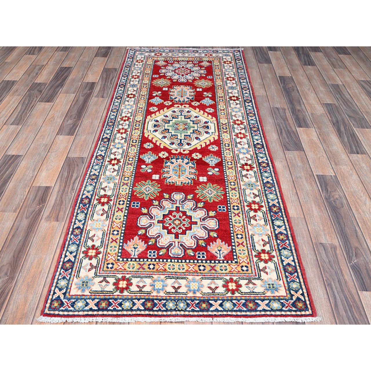 Red 2'9" x 6'10" Kazak Hand knotted Wool Rug - Sku: O086841