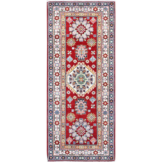 Kazak Wool Hand Knotted Rug Red Ivory 2.9X6.6 -O086843