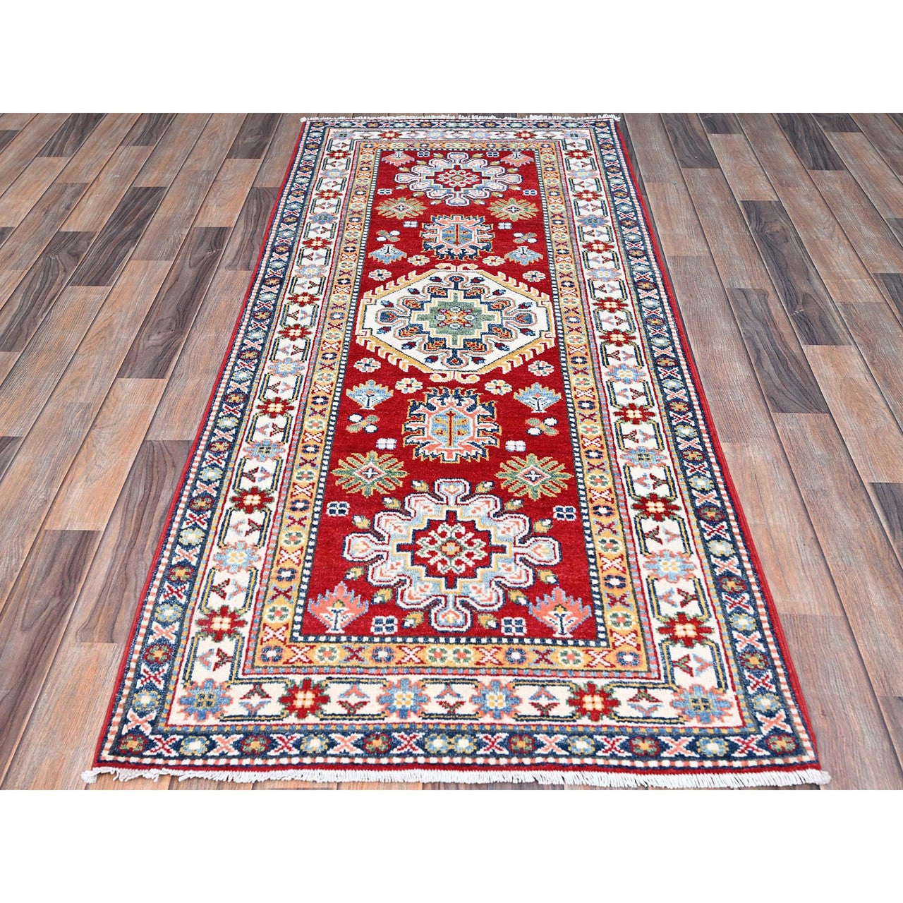 Red 2'9" x 6'6" Kazak Hand knotted Wool Rug - Sku: O086843