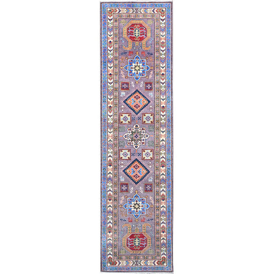 Kazak Wool Hand Knotted Rug Grey Ivory 2.8X9.11 -O086851