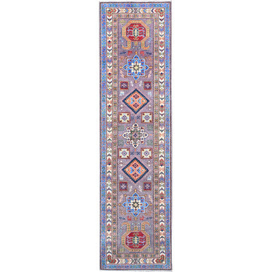 Kazak Wool Hand Knotted Rug Grey Ivory 2.8X9.11 -O086851
