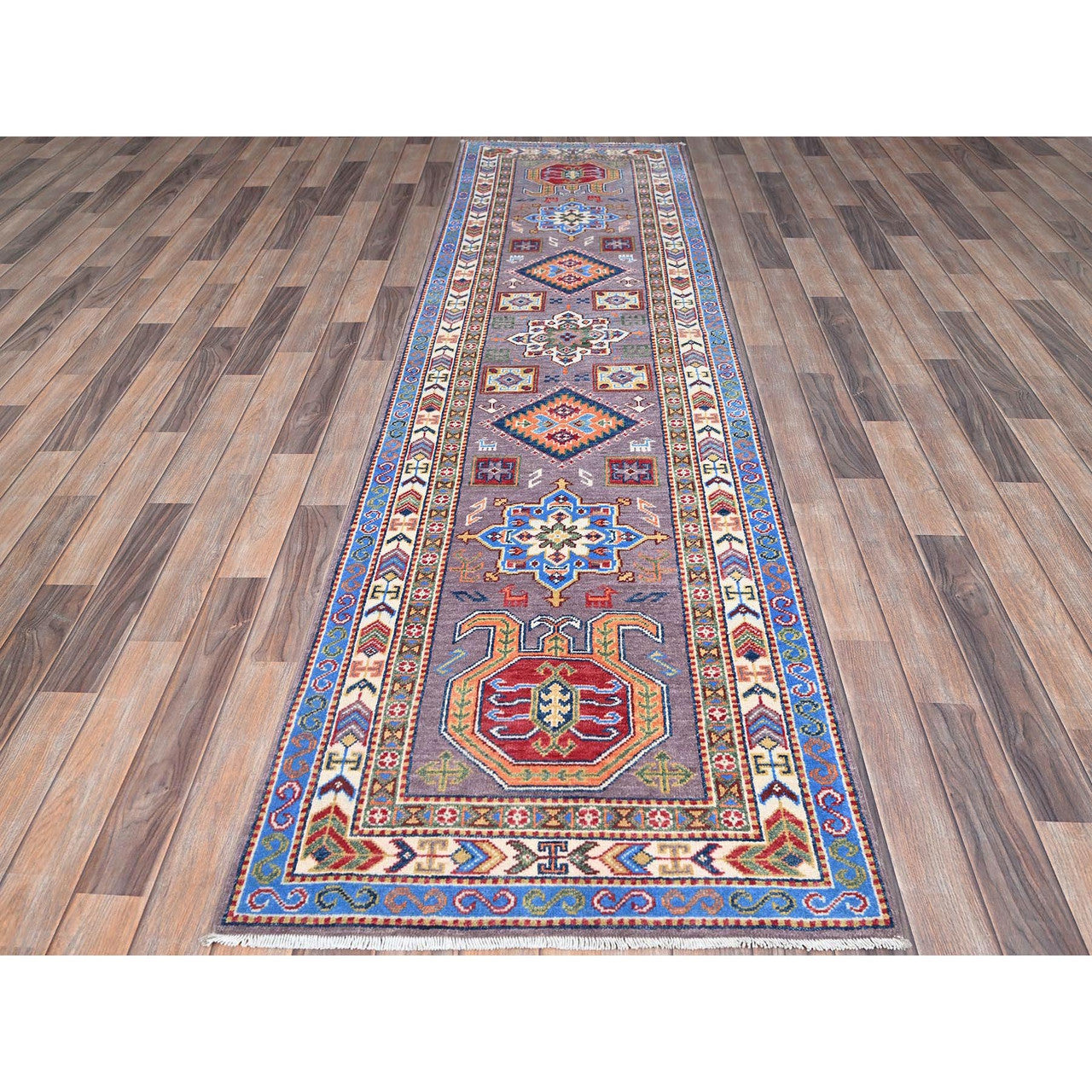 Gray 2'8" x 9'11" Kazak Hand knotted Wool Rug - Sku: O086851