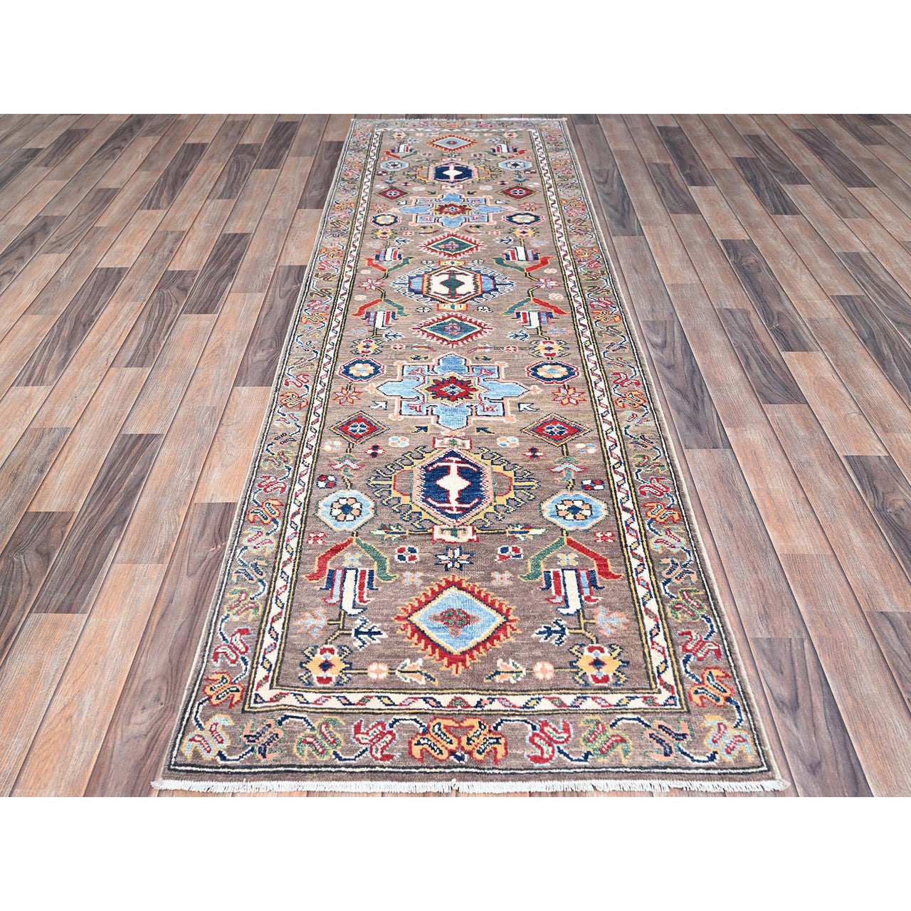 Gray 2'8" x 8'11" Kazak Hand knotted Wool Rug - Sku: O086853